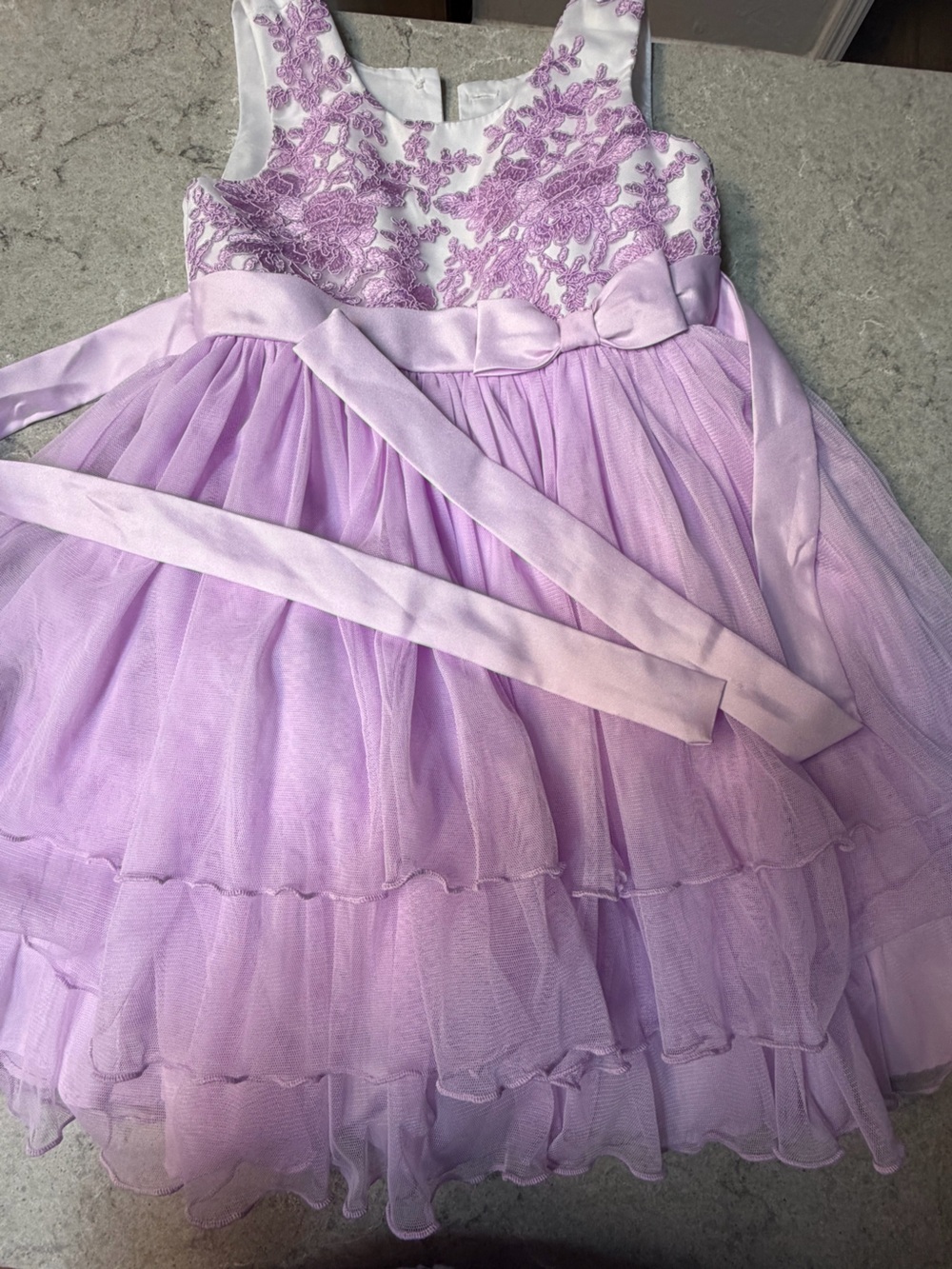 Jona Michelle Lavender and White Embroidered Tulle Flower Girl Dress